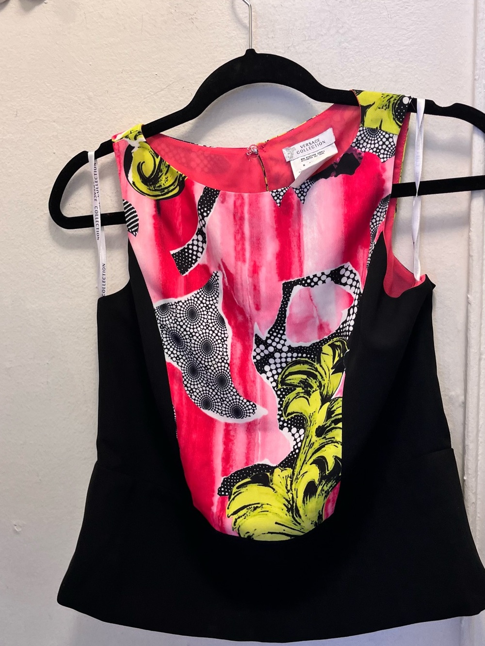 Versace Black Camisole with Pink and Yellow Baroque Print size 6